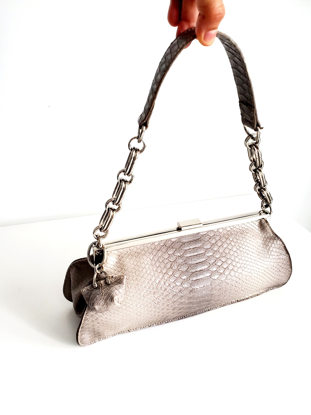 Nine West Silver-Tone Snake Embossed Shoulder Bag
